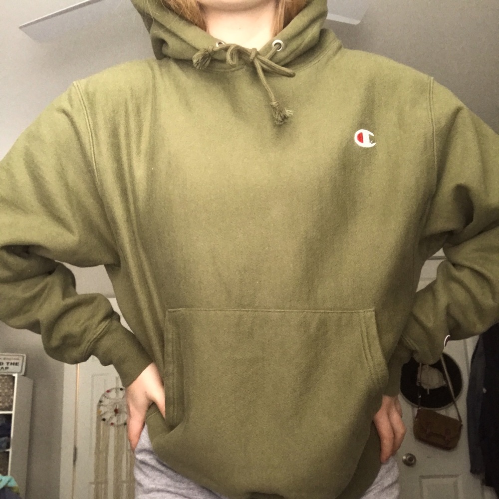 OLIVE GREEN CHAMPION BOYFRIEND HOODIE REVERSE WEAV